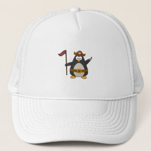Pinguïn als piraat met piratengordel en -Pet Trucker Pet