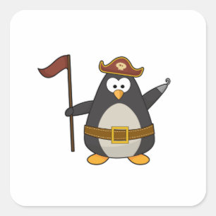 Pinguïn als piraat met piratengordel en -Pet Vierkante Sticker
