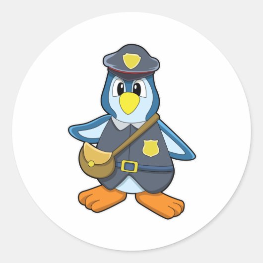 Pinguïn als politieman met handtas ronde sticker (Voorkant)