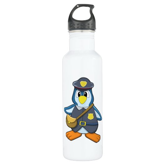 Pinguïn als politieman met handtas waterfles  (Voorkant)