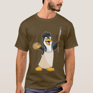 Pinguïn als Schilder met de Kleur van het verfbors T-shirt