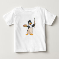Pinguïn als schilder met penseel en kleur verf