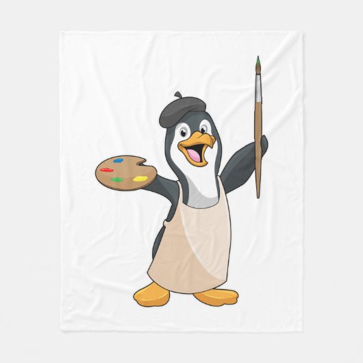 Pinguïn als schilder met penseel en kleur verf fleece deken (Voorkant)