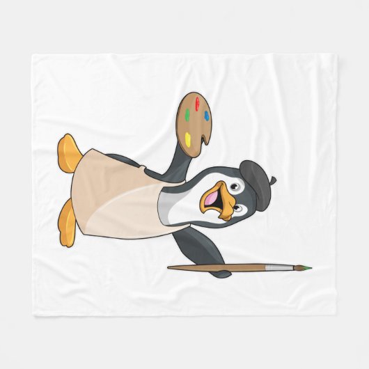 Pinguïn als schilder met penseel en kleur verf fleece deken (Voorkant (Horizontaal))
