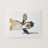 Pinguïn als schilder met penseel en kleur verf legpuzzel (Horizontaal)