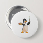 Pinguïn als schilder met penseel en kleur verf ronde button 7,6 cm (Voorkant /achterkant)