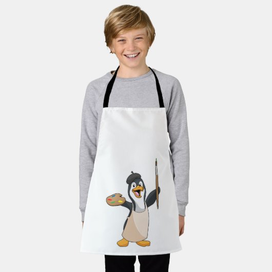 Pinguïn als schilder met penseel en kleur verf schort (Gedragen)