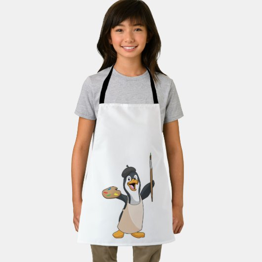 Pinguïn als schilder met penseel en kleur verf schort (Insitu)