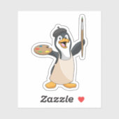Pinguïn als schilder met penseel en kleur verf sticker (Vel)