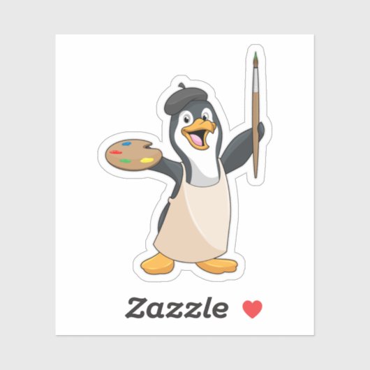 Pinguïn als schilder met penseel en kleur verf sticker (Vel)