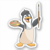 Pinguïn als schilder met penseel en kleur verf sticker (Voorkant)