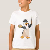 Pinguïn als schilder met penseel en kleur verf t-shirt (Voorkant)