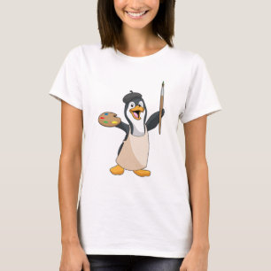 Pinguïn als schilder met penseel en kleur verf t-shirt