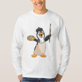 Pinguïn als schilder met penseel en kleur verf t-shirt (Voorkant)