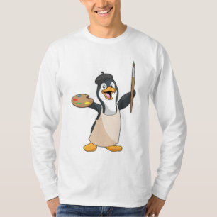 Pinguïn als schilder met penseel en kleur verf t-shirt