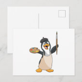 Pinguïn als Schilder met verfkwast & Kleur Briefkaart (Voorkant / Achterkant)