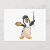 Pinguïn als Schilder met verfkwast & Kleur Briefkaart (Voorkant)