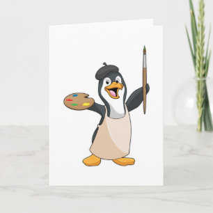 Pinguïn als schilder met verfkwast & kleur kaart
