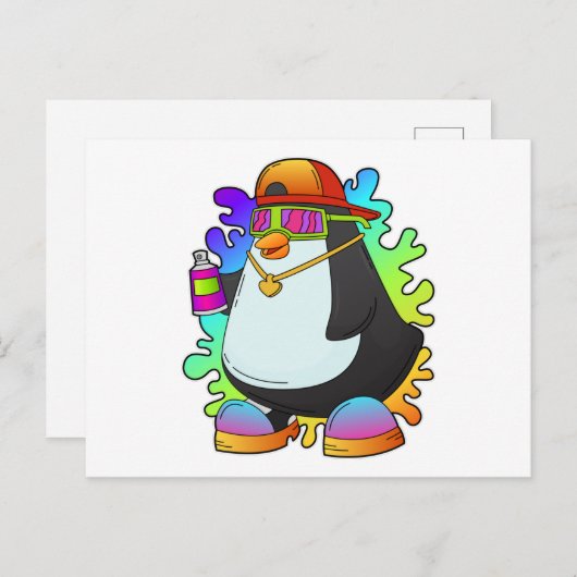 Pinguïn als schilder met verstuiving briefkaart (Voorkant / Achterkant)