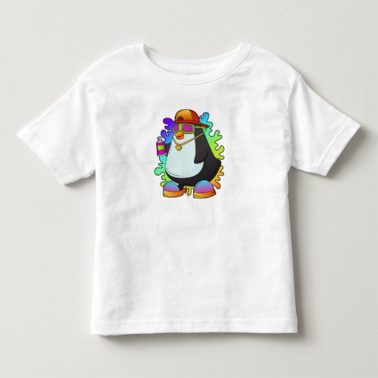 Pinguïn als schilder met verstuiving kinder shirts (Voorkant)