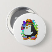 Pinguïn als schilder met verstuiving ronde button 7,6 cm (Voorkant /achterkant)