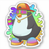 Pinguïn als schilder met verstuiving sticker (Voorkant)