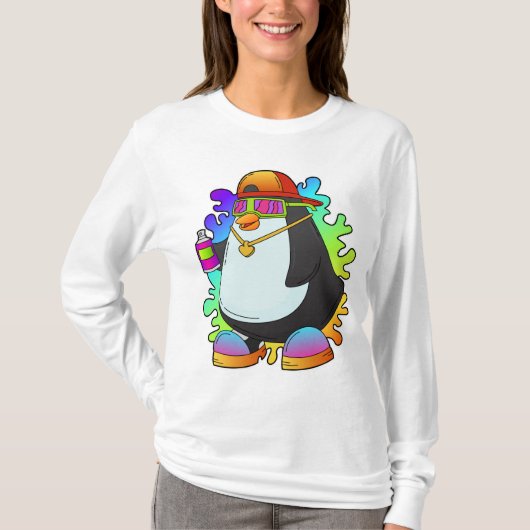 Pinguïn als schilder met verstuiving t-shirt (Voorkant)