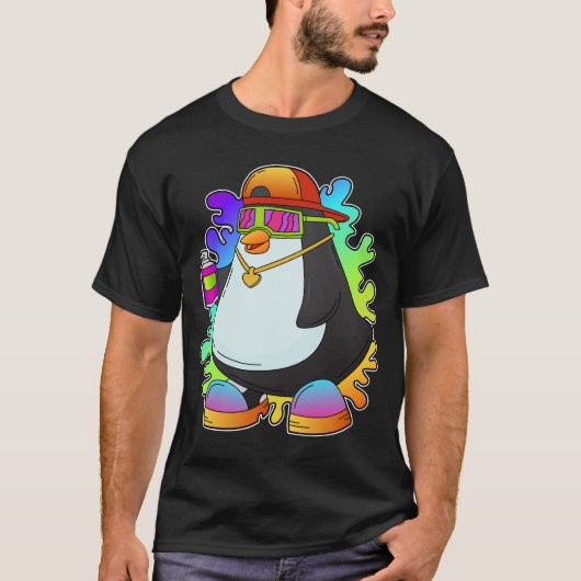 Pinguïn als schilder met verstuiving t-shirt (Voorkant)