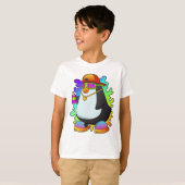 Pinguïn als schilder met verstuiving t-shirt (Voorkant volledig)