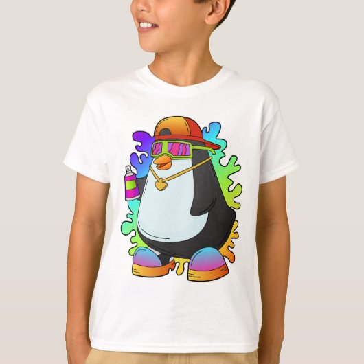 Pinguïn als schilder met verstuiving t-shirt (Voorkant)