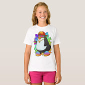 Pinguïn als schilder met verstuiving t-shirt (Voorkant volledig)