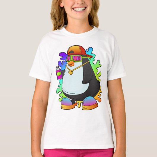 Pinguïn als schilder met verstuiving t-shirt (Voorkant)