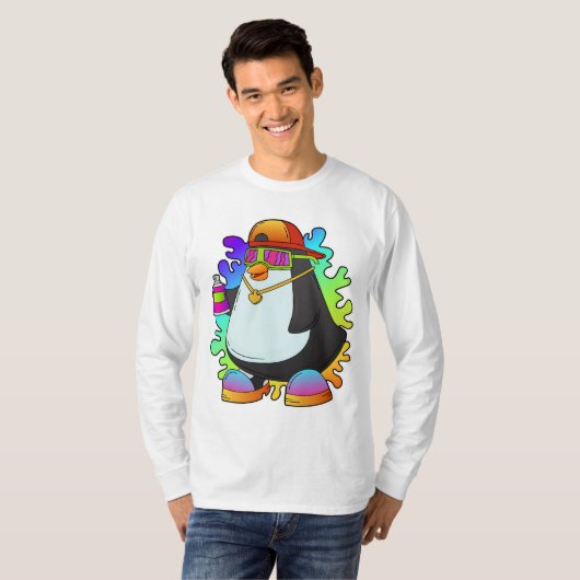Pinguïn als schilder met verstuiving t-shirt (Voorkant volledig)