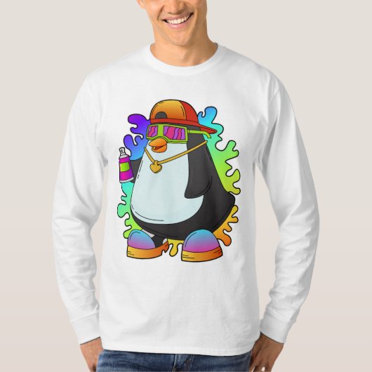 Pinguïn als schilder met verstuiving t-shirt (Voorkant)