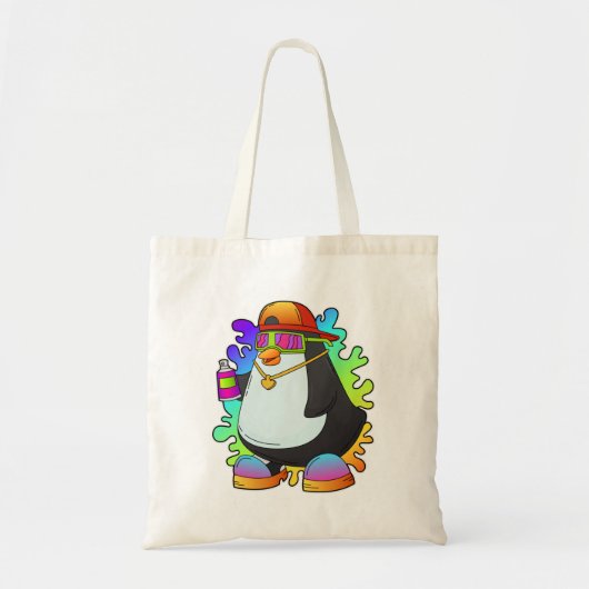 Pinguïn als schilder met verstuiving tote bag (Voorkant)