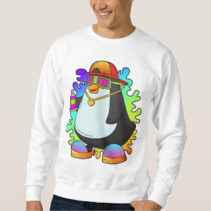 Pinguïn als schilder met verstuiving trui
