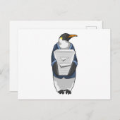Pinguïn als secretaresse met stapel papier briefkaart (Voorkant / Achterkant)