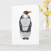 Pinguïn als secretaresse met stapel papier kaart (Gele Bloem)