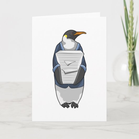 Pinguïn als secretaris met stapel papier kaart (Voorkant)