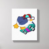 Pinguïn als Skater met skateboard Canvas Afdruk (Voorkant)