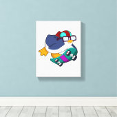 Pinguïn als Skater met skateboard Canvas Afdruk (Insitu (Houten vloer))