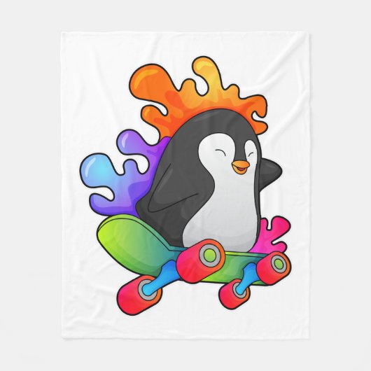Pinguïn als Skater met skateboard Fleece Deken (Voorkant)