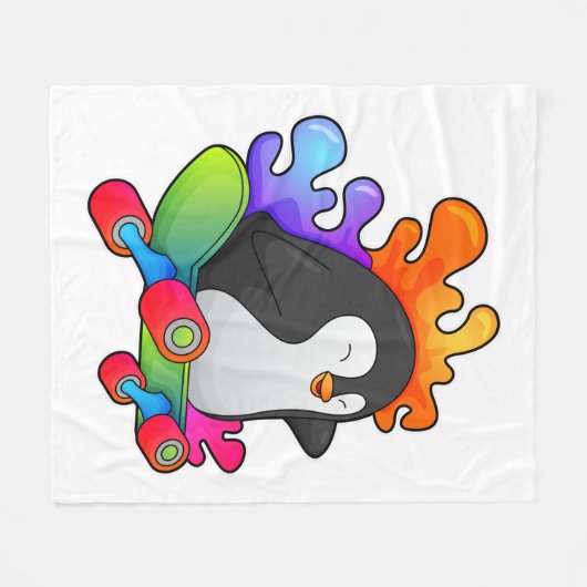 Pinguïn als Skater met skateboard Fleece Deken (Voorkant (Horizontaal))