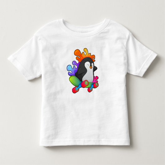 Pinguïn als Skater met skateboard Kinder Shirts (Voorkant)