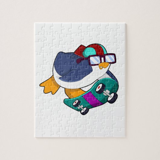 Pinguïn als Skater met skateboard Legpuzzel (Verticaal)