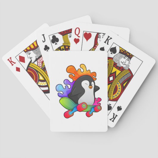 Pinguïn als Skater met skateboard Pokerkaarten (Achterkant)