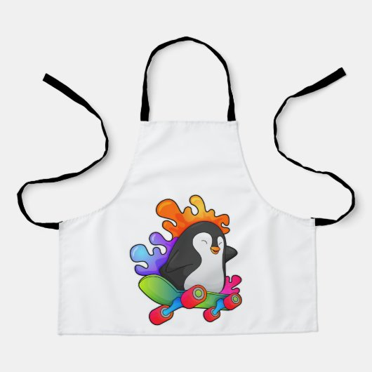 Pinguïn als Skater met skateboard Schort (Voorkant)