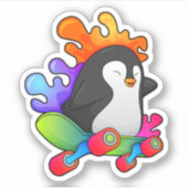 Pinguïn als Skater met skateboard Sticker (Voorkant)