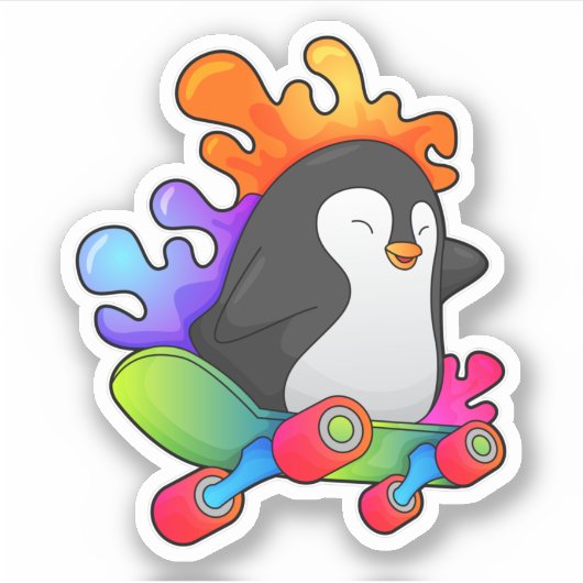 Pinguïn als Skater met skateboard Sticker (Voorkant)