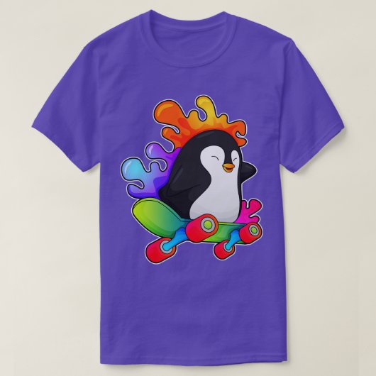 Pinguïn als Skater met skateboard T-shirt (Design voorkant)
